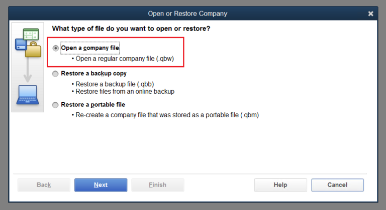Open or restore company file