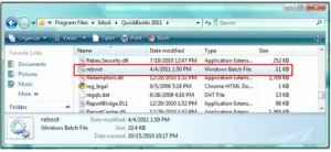 Run reboot.bat file-QuickBooks error 15107